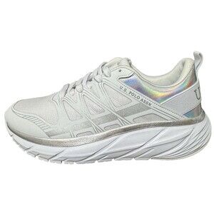 US Polo Assn Womens Size 9 White Silver Blanca-L Casual Fashion Sneakers Shoes